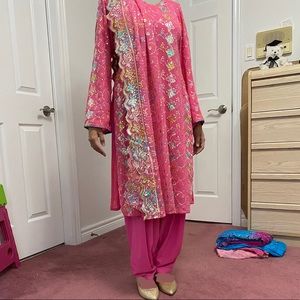 Salwar kameez yellow and pink indian dress